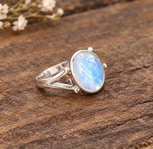 Natural rainbow moonstone ring - rainbow,