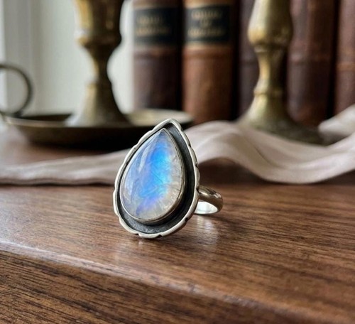 Natural rainbow moonstone ring - natural,